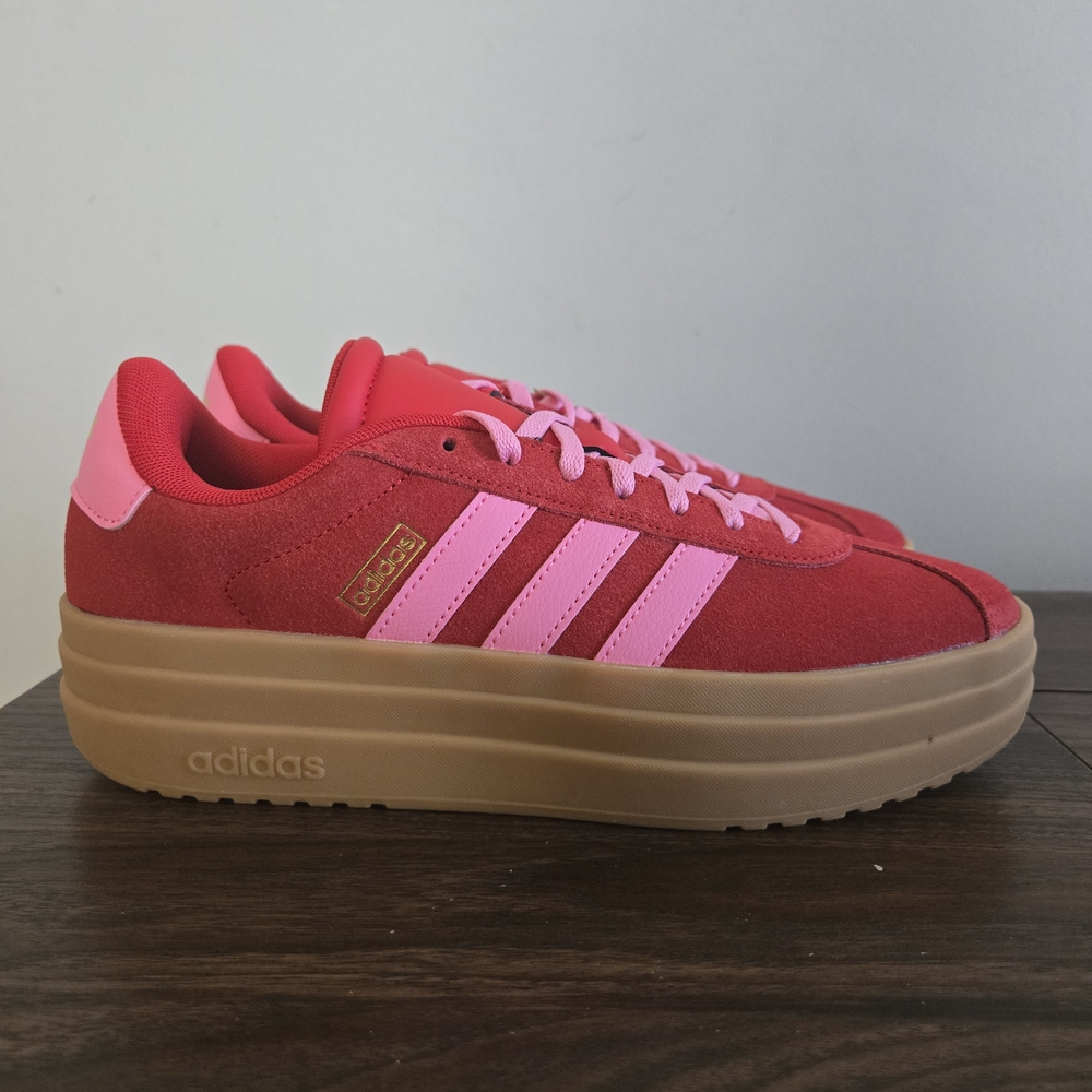 Adidas VL Court Bold Sneakers Kids Size 7 Red Pink Platform Shoes JQ1711 - Picture 5 of 12
